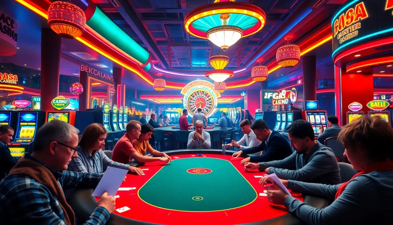 Players engaged in high-stakes poker action at https://f8beta2.me/, showcasing intense focus and vibrant casino atmosphere.