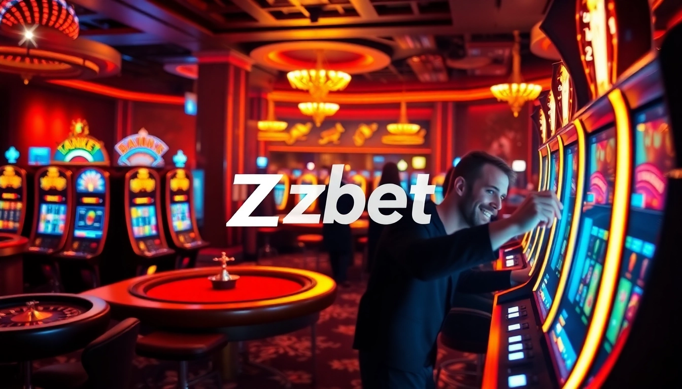 Zbet features players enjoying various casino games, including slot machines and card tables, igniting winning excitement.