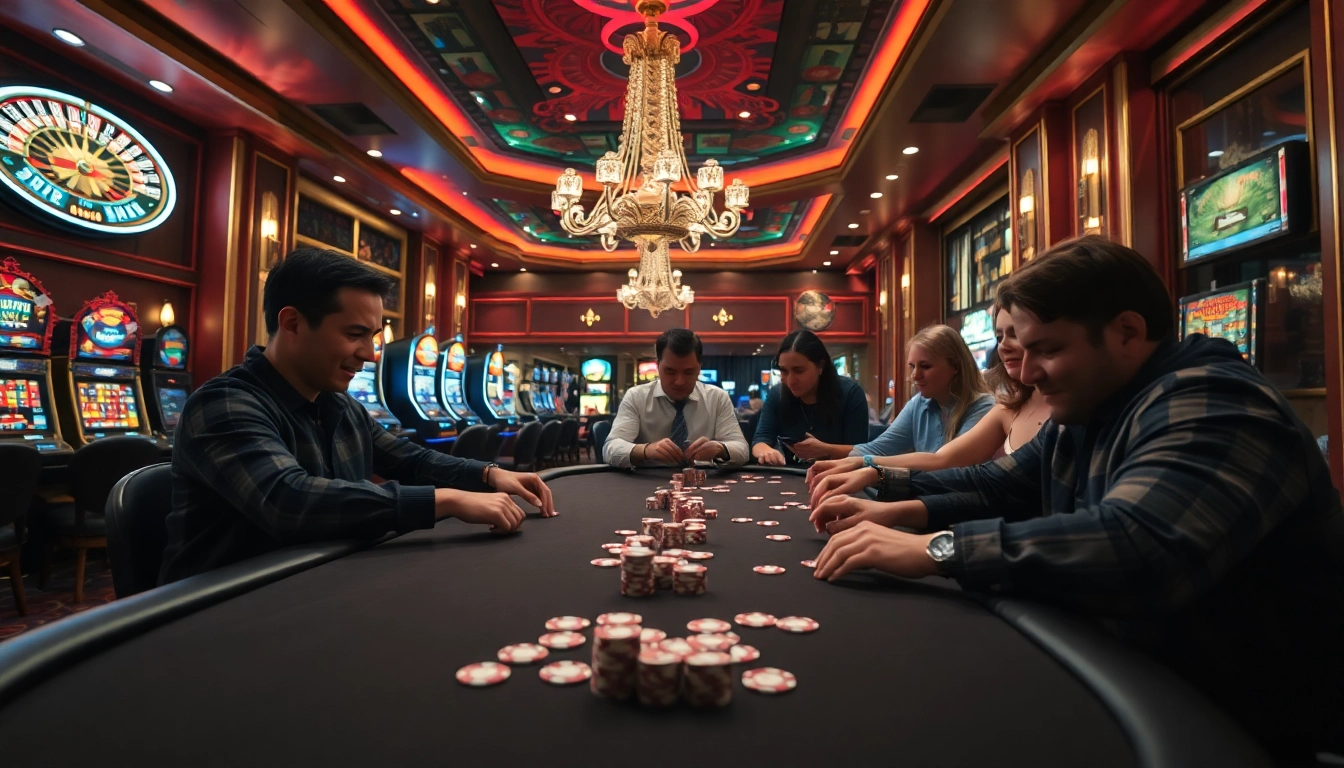 Exciting poker game at 79king casino with vibrant chips and cards.