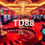 TD88 Casino displaying vibrant roulette and slot machines, attracting eager gamblers.