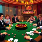 Players enjoy a thrilling poker game at New88 casino, showcasing high-stakes action, vibrant ambience, and excitement.