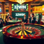 Players experiencing the thrill of winning at 32WIN’s vibrant casino, featuring roulette and slot games.