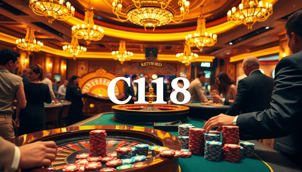 Exciting casino atmosphere with C168 high-stakes card games and roulette tables.