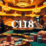 Exciting casino atmosphere with C168 high-stakes card games and roulette tables.