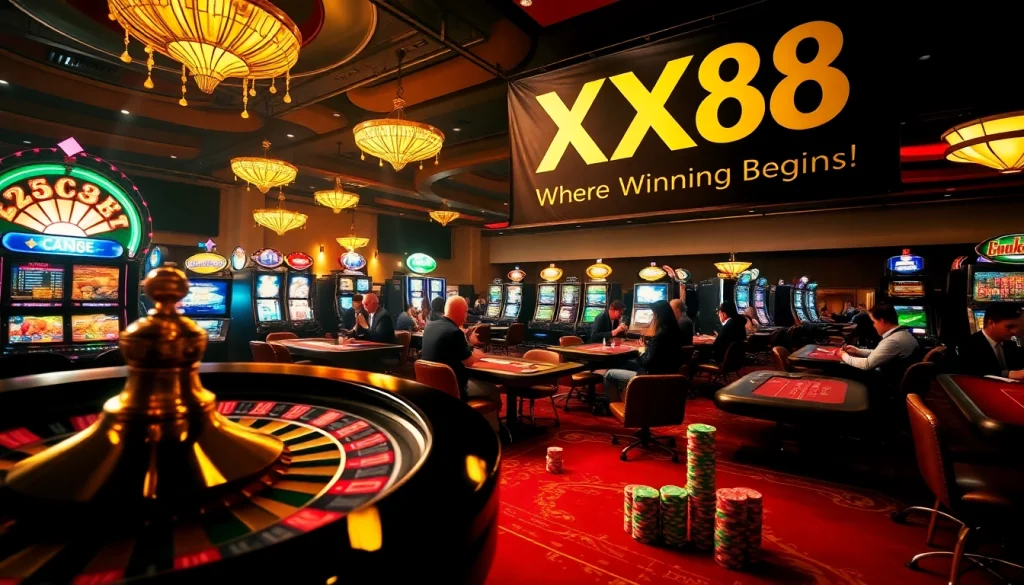 Experience the thrill at XX88 Casino, featuring vibrant slot machines and intense poker games.