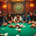 RREE players strategizing at a vibrant poker table surrounded by roulette excitement.