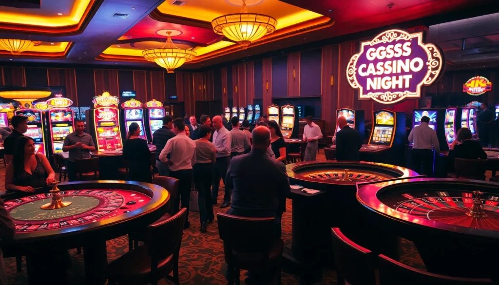 Experience the thrill of GGSS at our vibrant casino night featuring poker tables, roulette wheels, and slot machines.