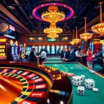 Exciting casino scene featuring MM88 poker tables, roulette wheels, and vibrant slot machines, showcasing the thrill of gaming.