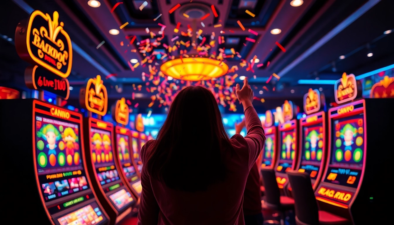 Exciting scene of a player celebrating a win at slot hoki games in a vibrant virtual casino.