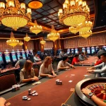 Players celebrate thrilling wins at the W388 Casino poker table, showcasing vibrant poker chips and roulette wheels.