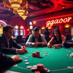 Gacor123 elevates the thrill of poker games in this vibrant casino setting with illuminated slot machines and exciting players.