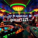 Experience gacor123 excitement with players at a dynamic roulette table in a vibrant casino atmosphere.